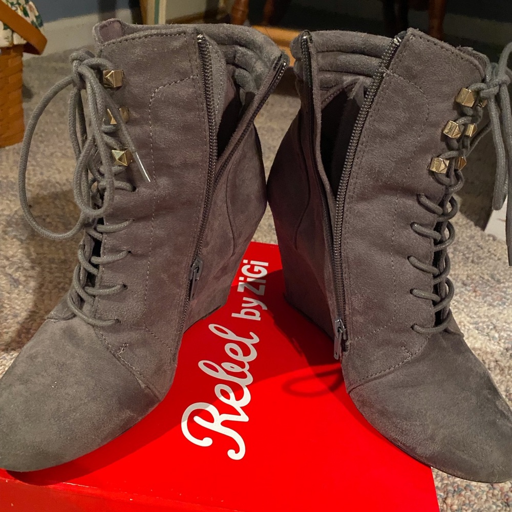 Gray Lace Up Boots